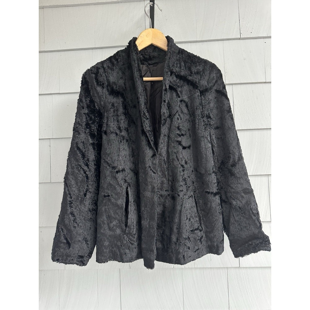 Vintage 70s Daphne Raven London Faux Fur Smoking Jacket Black Mob Wife Sz S